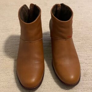 Toms Boots Womens 8.5 Leila Ankle Booties Cognac Brown Leather Zip